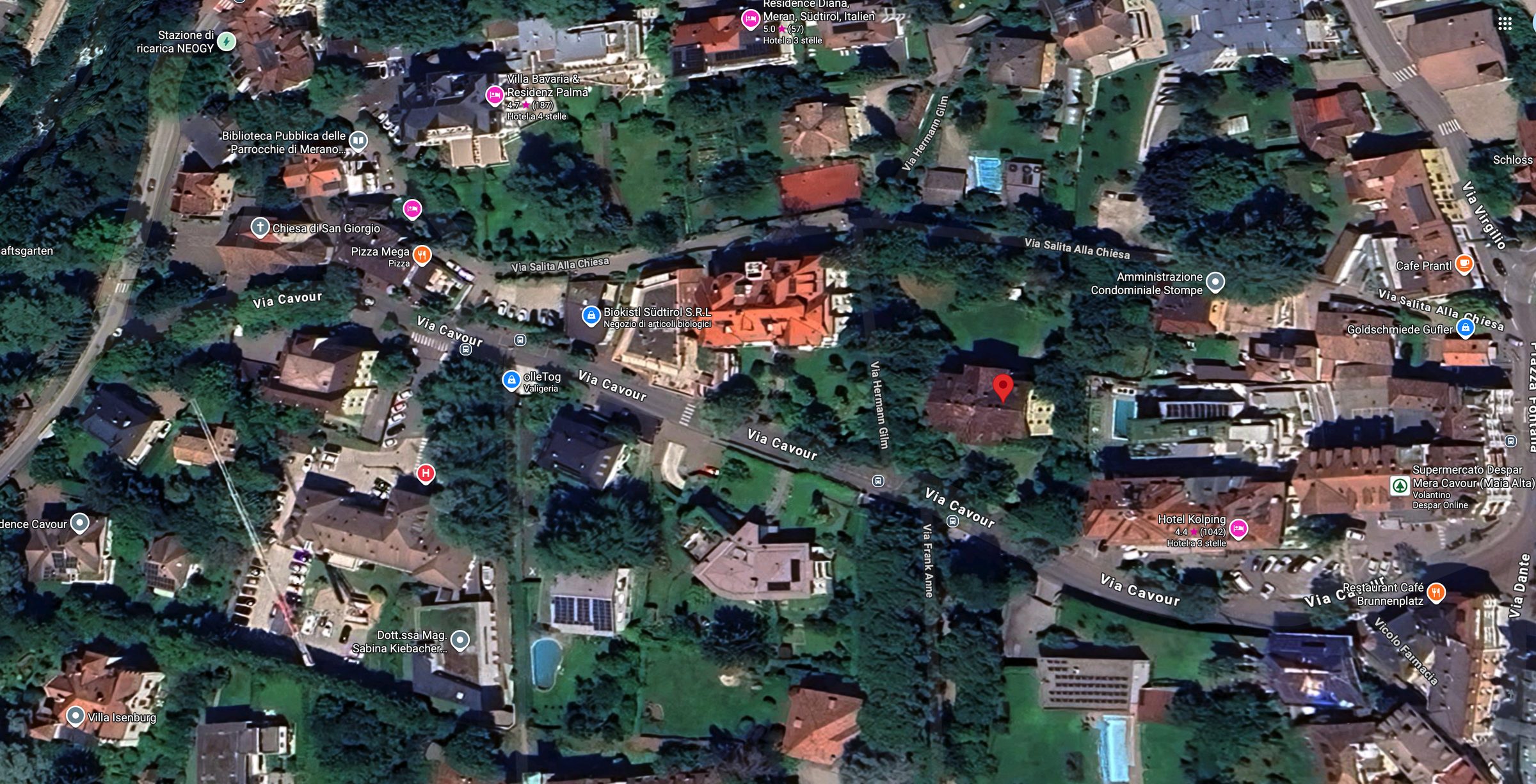 Satellitenkarte Schillerhof Via Cavour 97 Meran Obermais